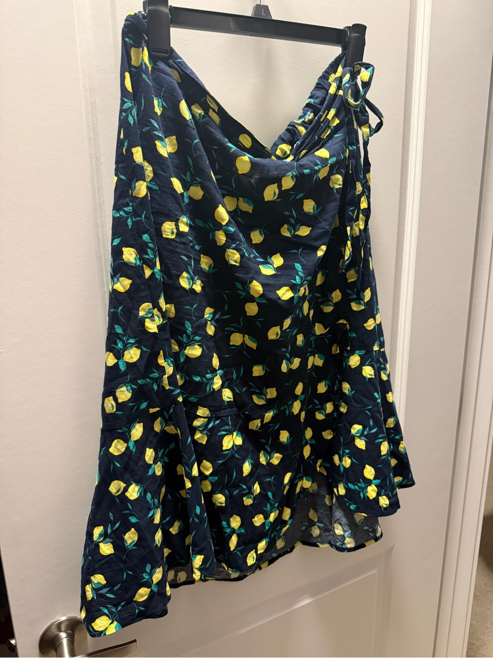 Banana Republic Navy Skater Skirt with Yellow Lemon Print